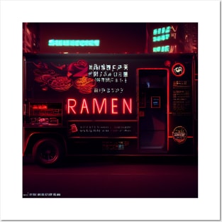 Cyberpunk Tokyo Ramen Food Truck Posters and Art